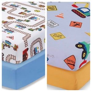 2-Pk Train/Construction Crib Sheets EUC/NEW